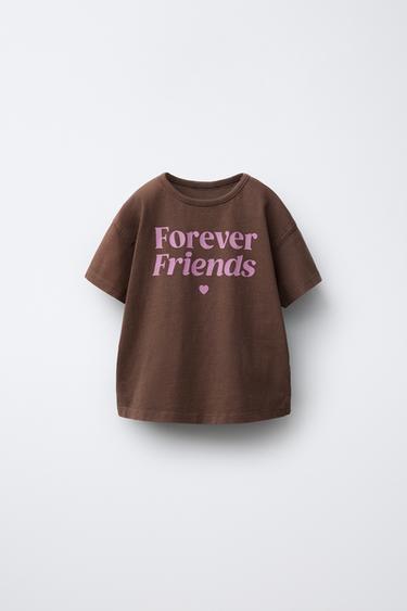 T-SHIRT EFEK PUDAR TEKS - Pink pastel dari Zara