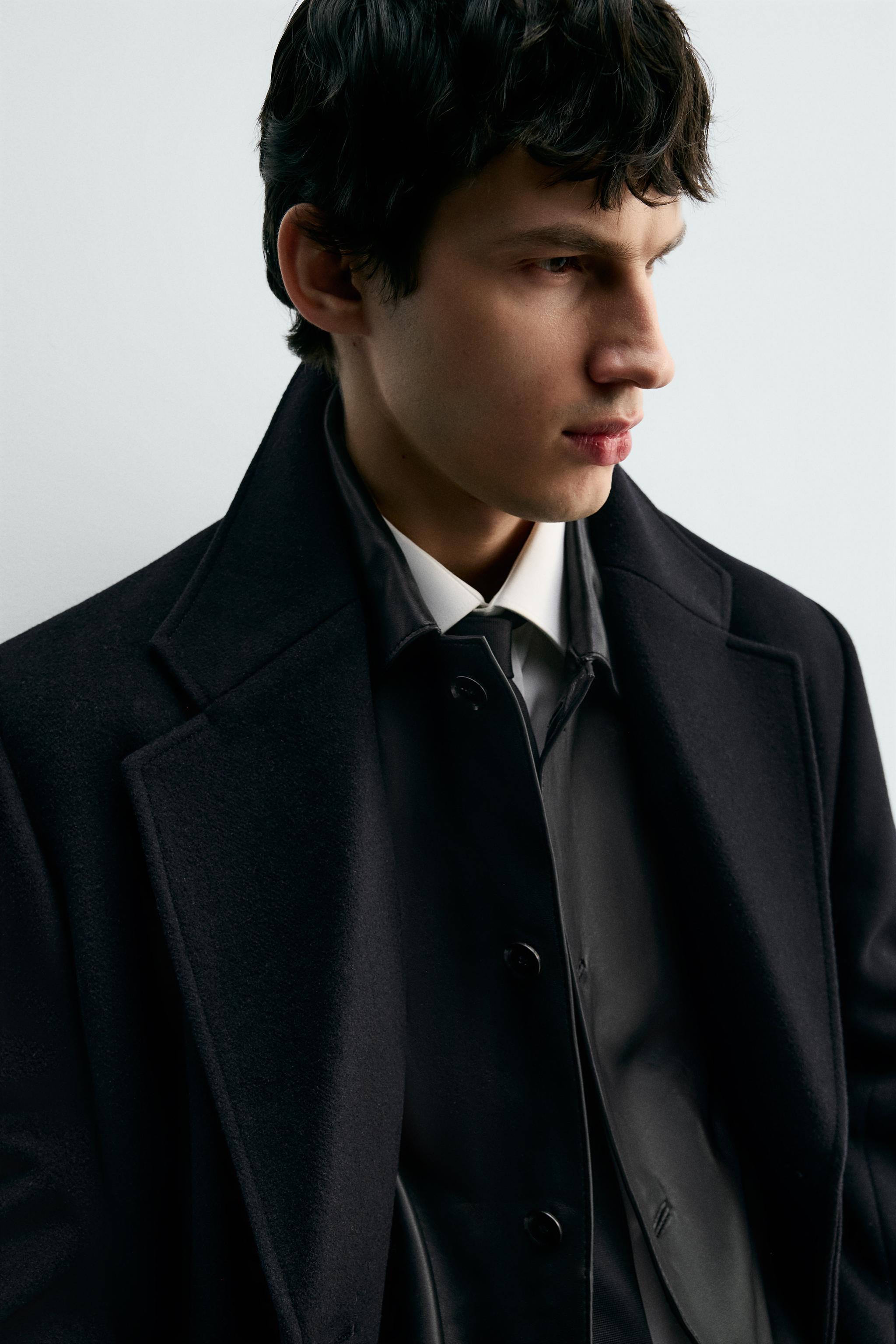 ウール混紡ダブルブレストコート - ブラック | ZARA Japan / 日本