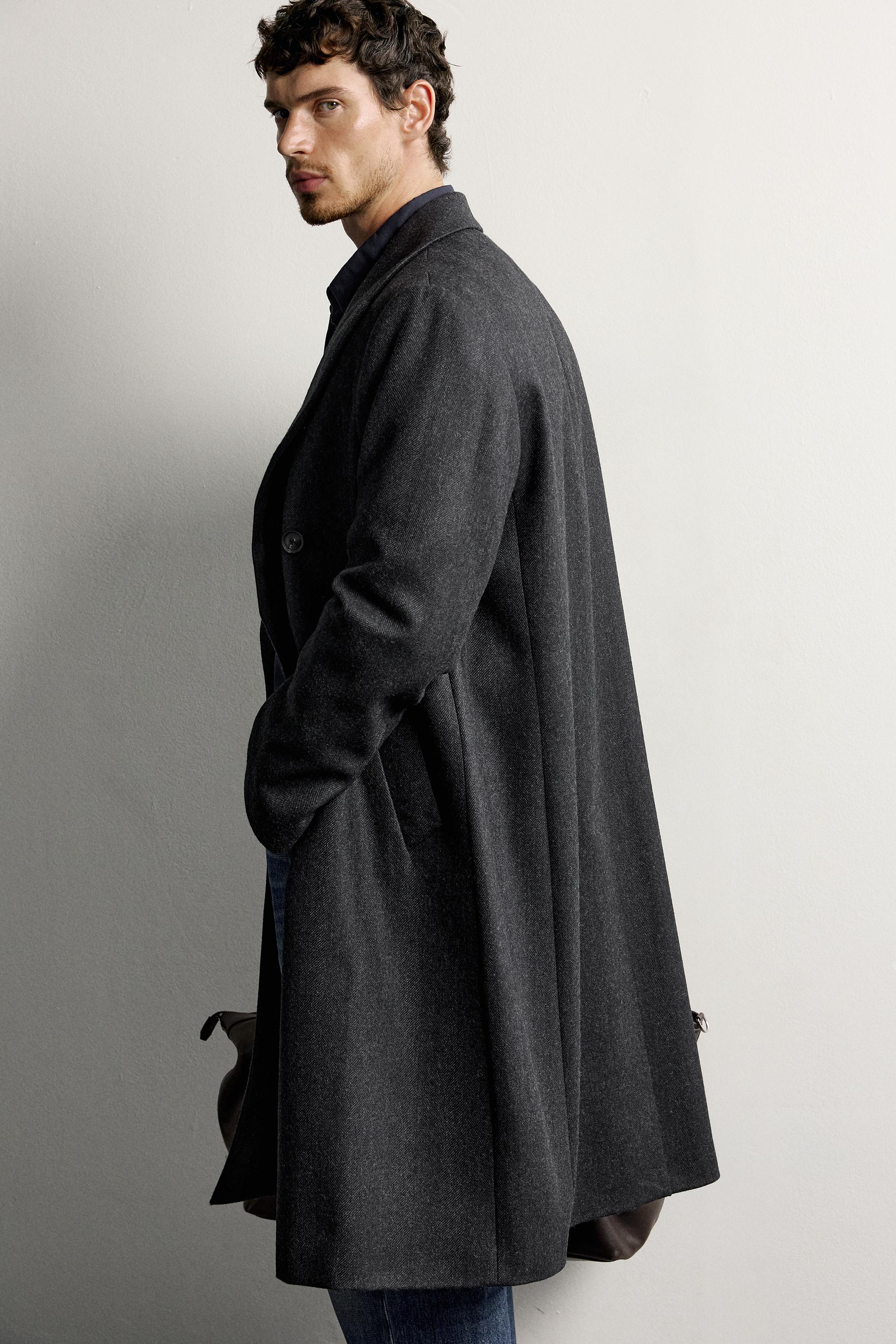 100% WOOL HERRINGBONE DOUBLE-BREASTED COAT