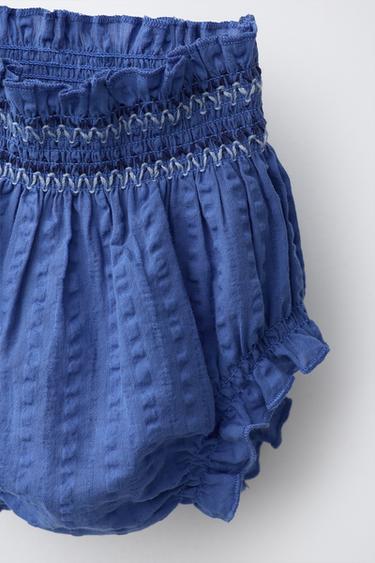 ENSEMBLE BLOUSE ET CULOTTE TEXTURE FLEURS BRODÉES - Bleu roi de Zara - Image 3