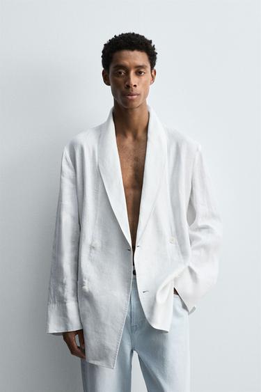 BLAZER RELAXED FIT كتان - أبيض الخاص بـ Zara