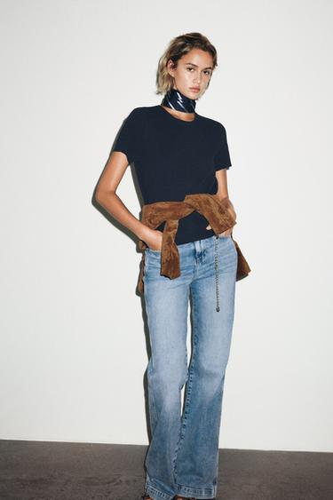 PLAIN KNIT SHORT SLEEVE TOP - Navy blue by Zara