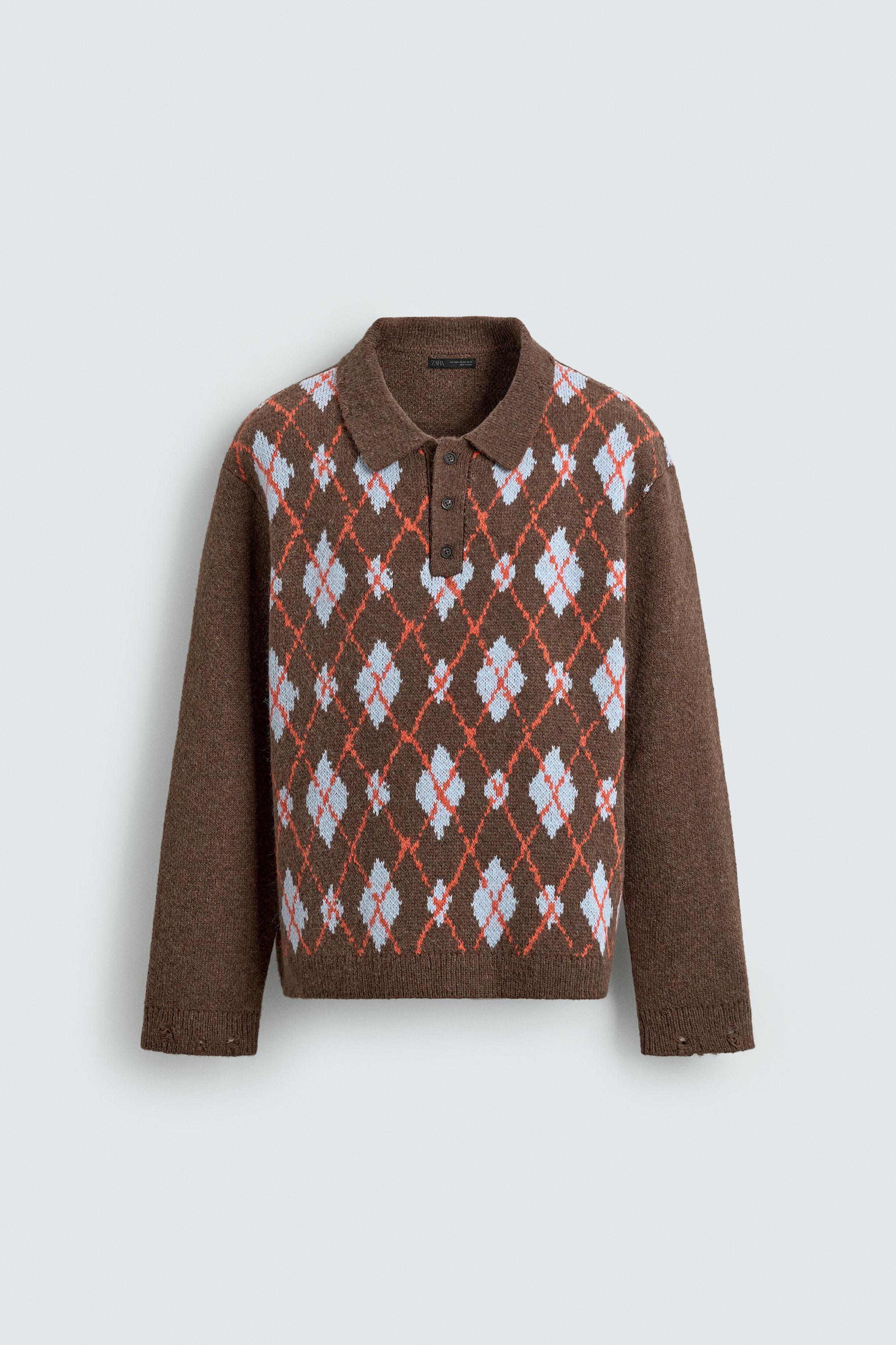POLO EN MAILLE À LOSANGES EFFET DÉCHIRURES