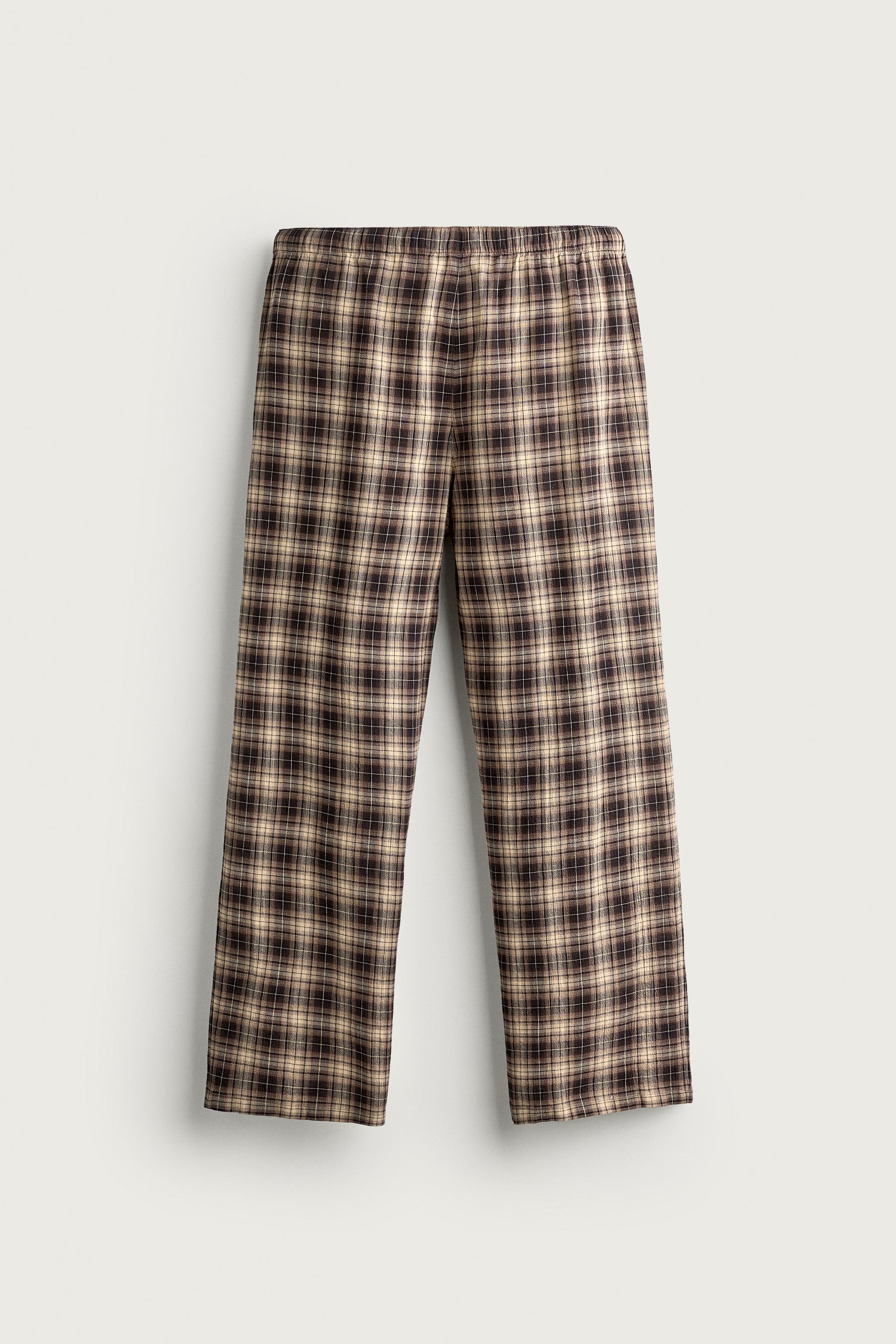 Zara DOKULU KARELİ RELAXED FIT PANTOLON görsel 8