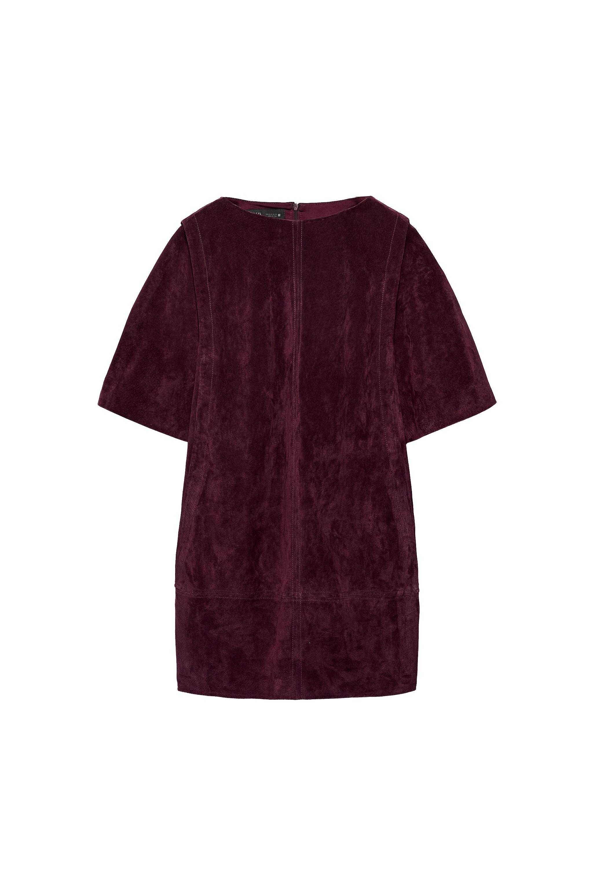 100% SUEDE LEATHER SHORT DRESS - Burgundy | ZARA United States