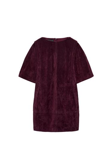 100% スエードレザー ショートワンピースバーガンディZaraの100% スエードレザー ショートワンピース - バーガンディ 