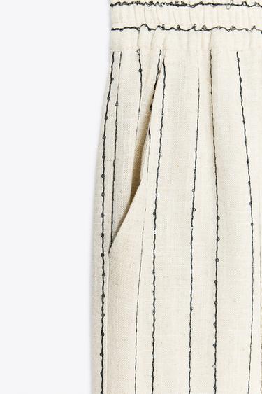PANTALON RAYÉ À SEQUINS - Beige clair de Zara - Image 4