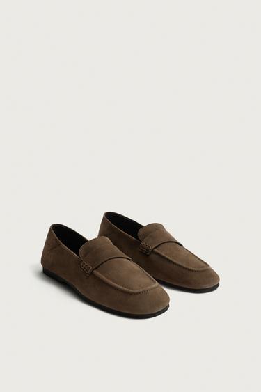 Zara LEATHER PENNY LOAFERS - Brown