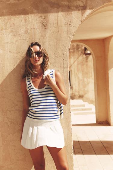 STRIPED KNIT TOP - Ecru / Blue by Zara