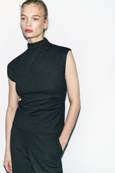 SOFT INTERLOCK TOP WITH DRAPED SIDE DETAIL - Black by Zara - Image 1