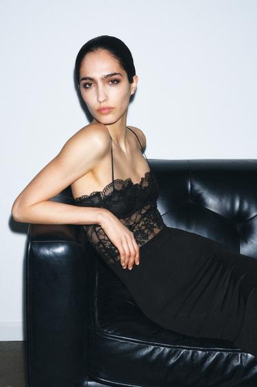 Zara COMBINATION LACE DRESS - Black