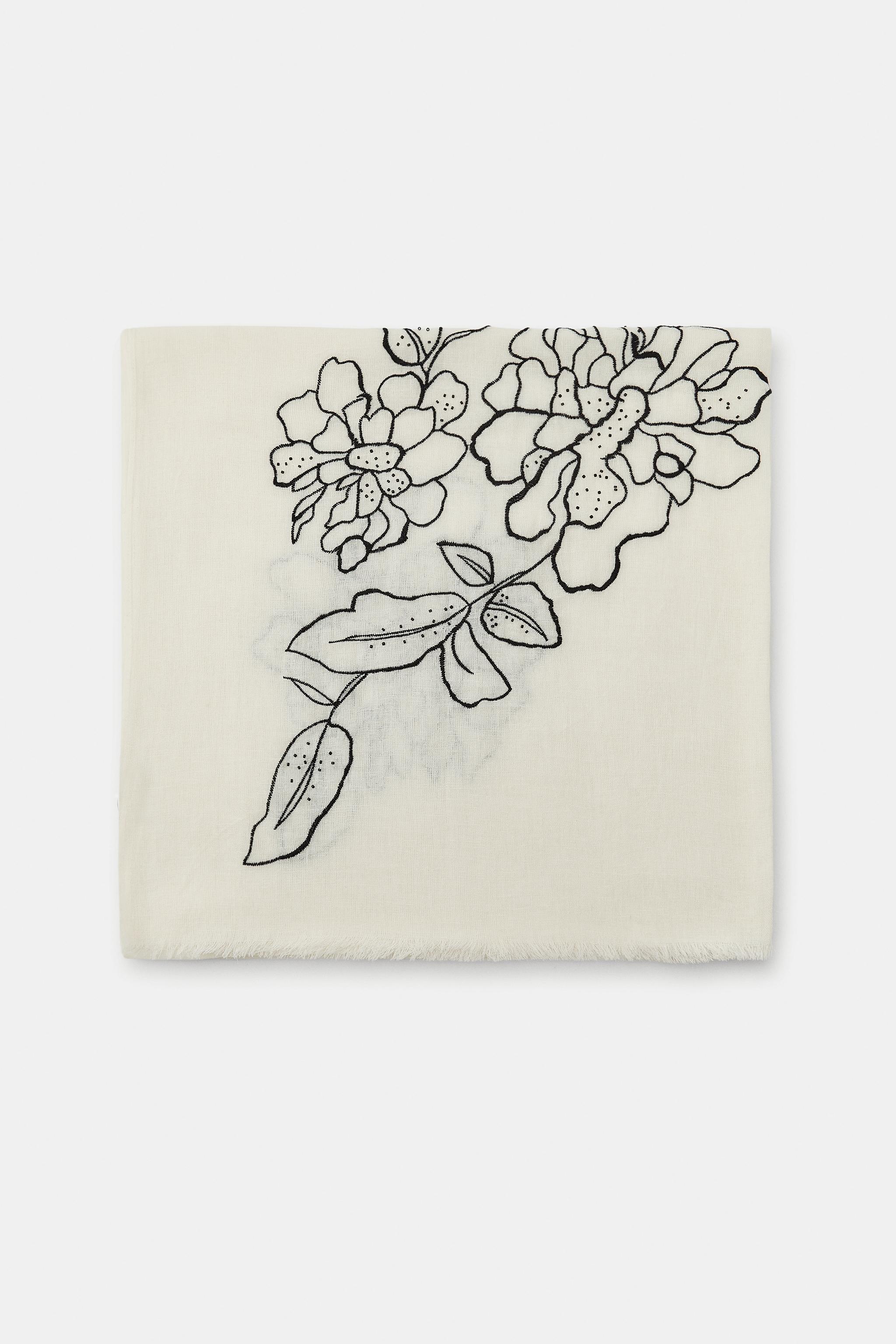 EMBROIDERED FLORAL LINEN SCARF