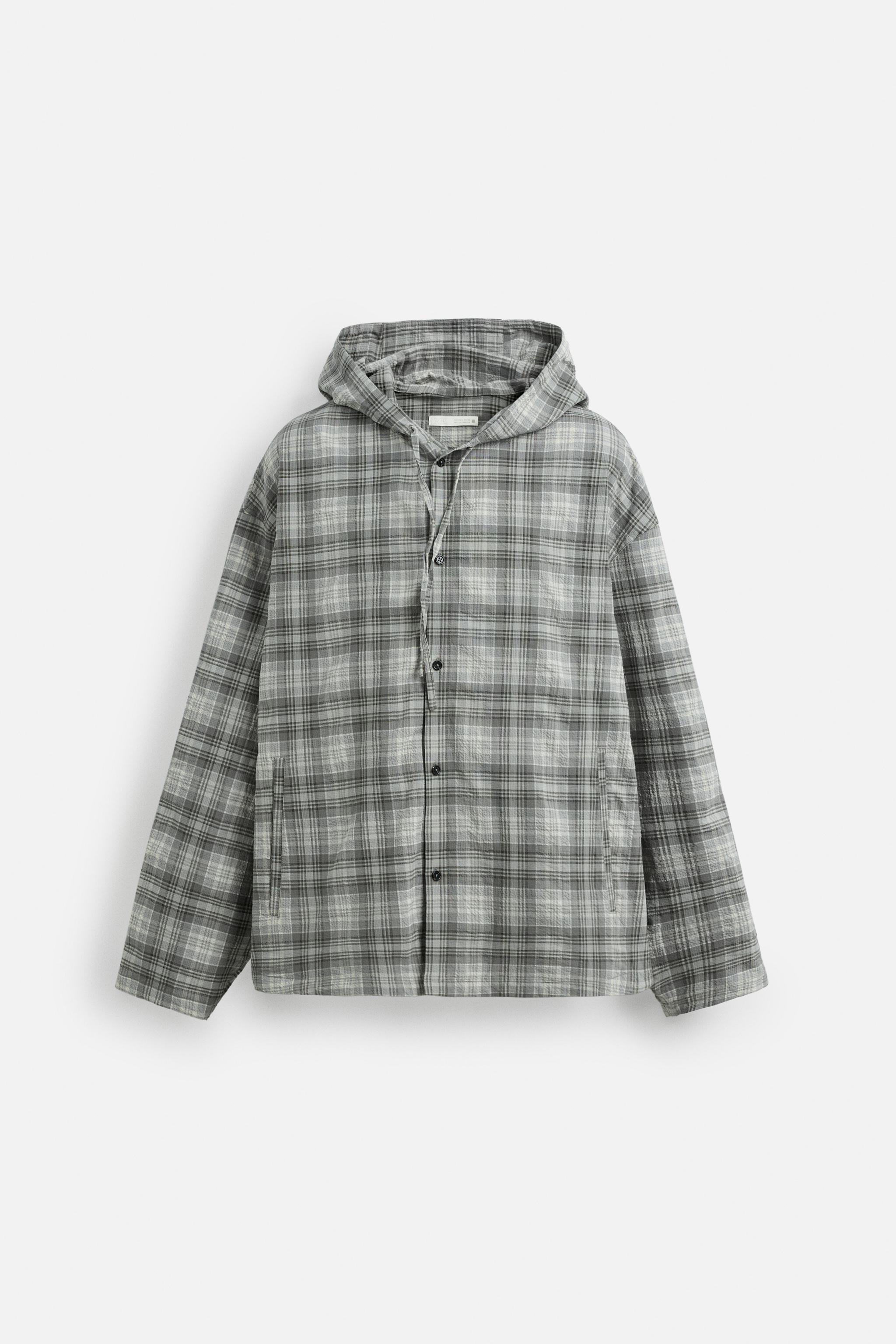 ROARINGRAD ♥ FLANNEL CHECK OVER HOOD SHIRT /追跡付 HOODED PLAID OVERSHIRT - Gray | ZARA United States