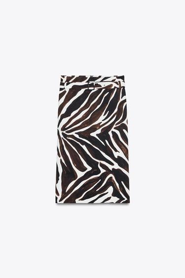 ZW COLLECTION ANIMAL PRINT PENCIL SKIRT - Ecru / Black by Zara - Image 1