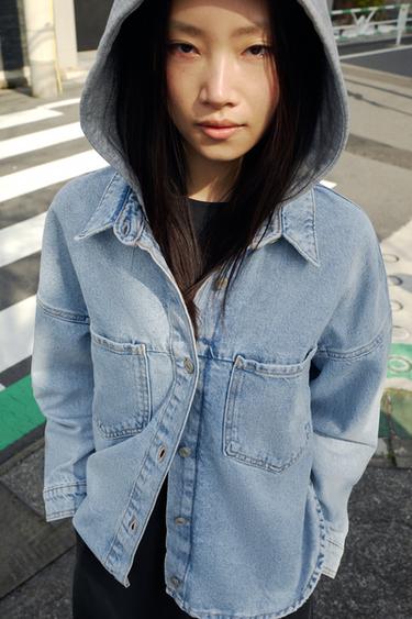 Z1975 OVERSIZE DENIM HOODIE JACKET - Light blue by Zara