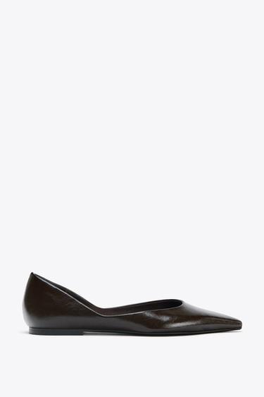 POINTED FLAT SHOES - Chocolate Brown by Zara - Image 0