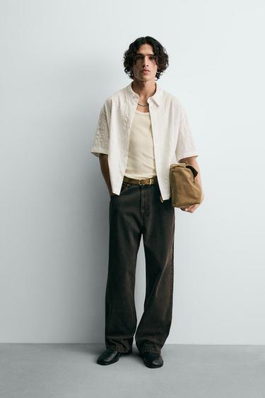 CAMISA FLUIDA ESTRUCTURA RAYAS - Blanco roto de Zara