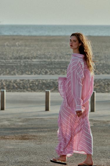 CHEMISE RAYURES OVERSIZE AVEC LIN - Rose / Blanc de Zara - Image 2