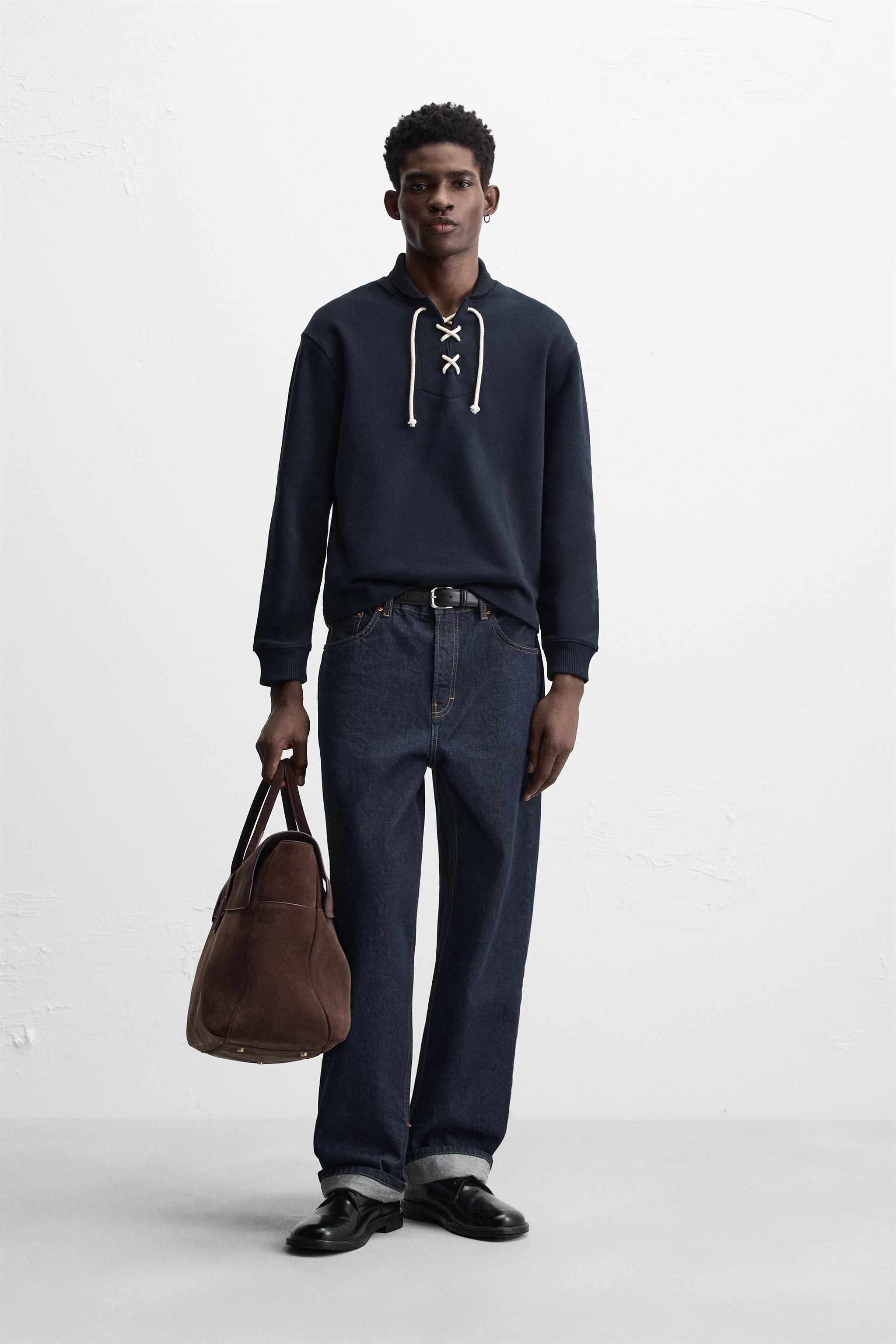★ZARA★ CONTRAST DRAWSTRING SWEATSHIRT TEXT WASHED SWEATSHIRT - Dark anthracite | ZARA United States