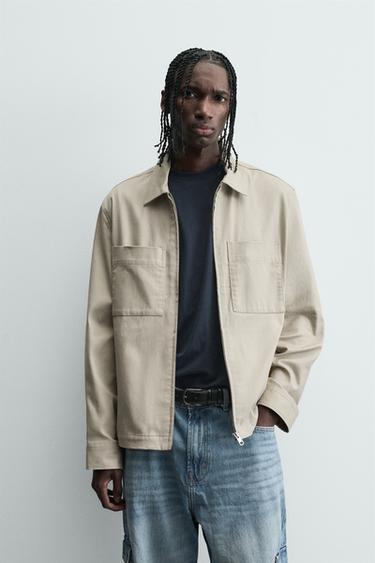 CAMISA AMPLA COM BOLSOS - Bege da Zara