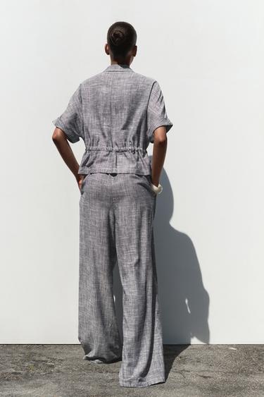 LINEN BLEND WIDE-LEG TROUSERS - Indigo by Zara - Image 2
