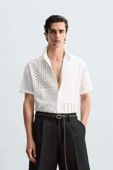 Zara DIE-CUT EMBROIDERED PATCHWORK SHIRT - White