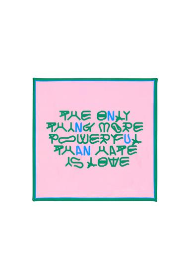 LOVE PRINT 100% SILK BANDANA - Pink by Zara