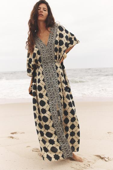Zara PRINTED CAFTAN DRESS - Multicolored