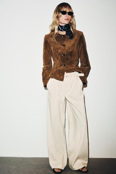 WIJDE BROEK MET CEINTUUR - Ecru van Zara