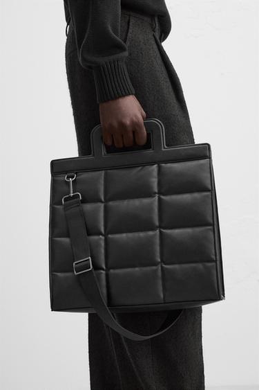 Zara QUILTED SHOPPER BAG - Black - Image 0