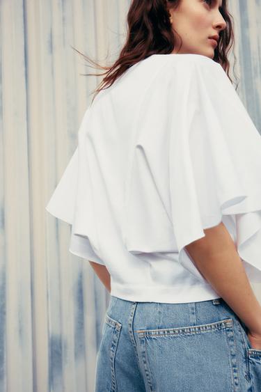 BATWING SLEEVE T-SHIRT - White by Zara - Image 3