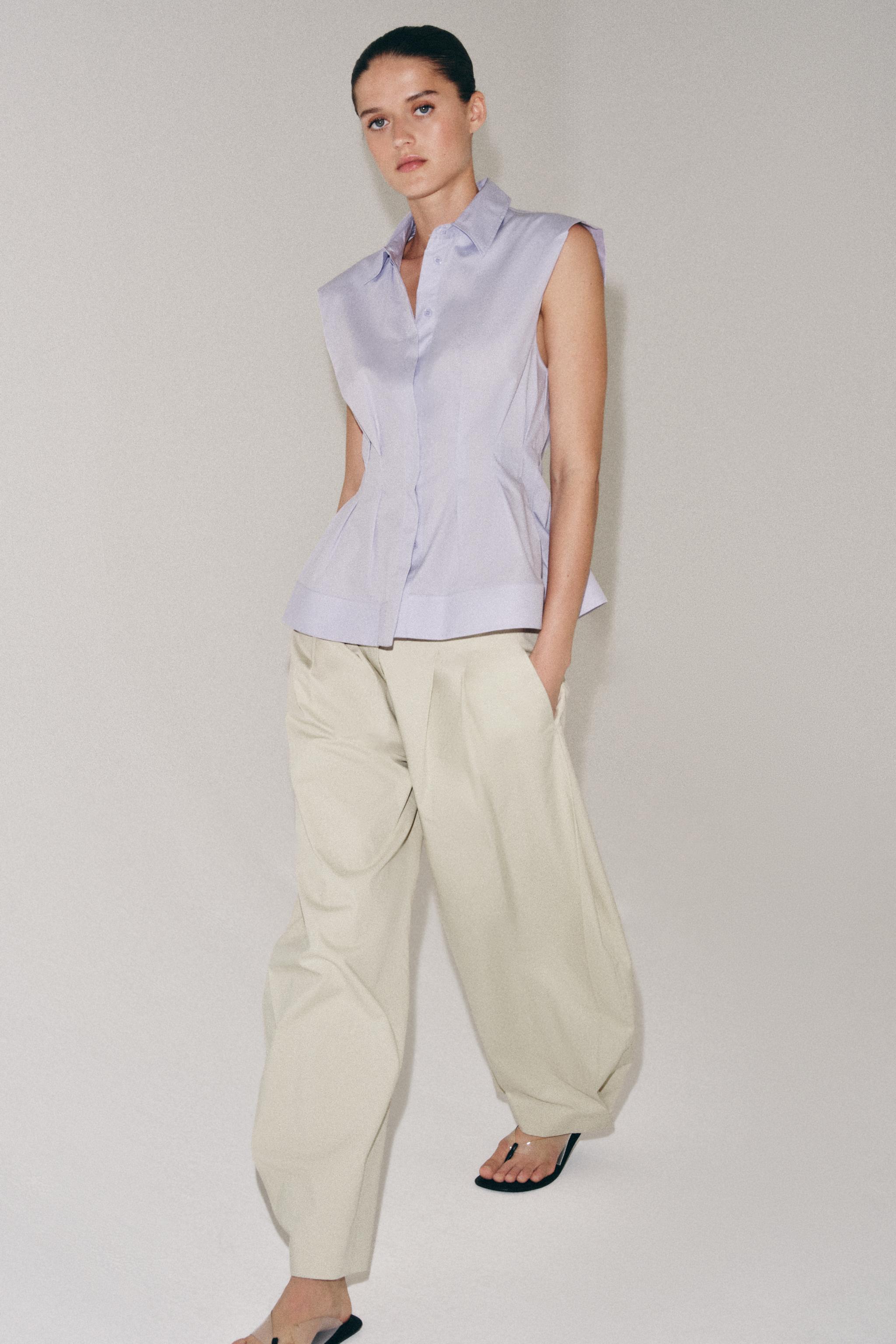 PLEATED SLEEVELESS SHIRT ZW COLLECTION — Light mauve