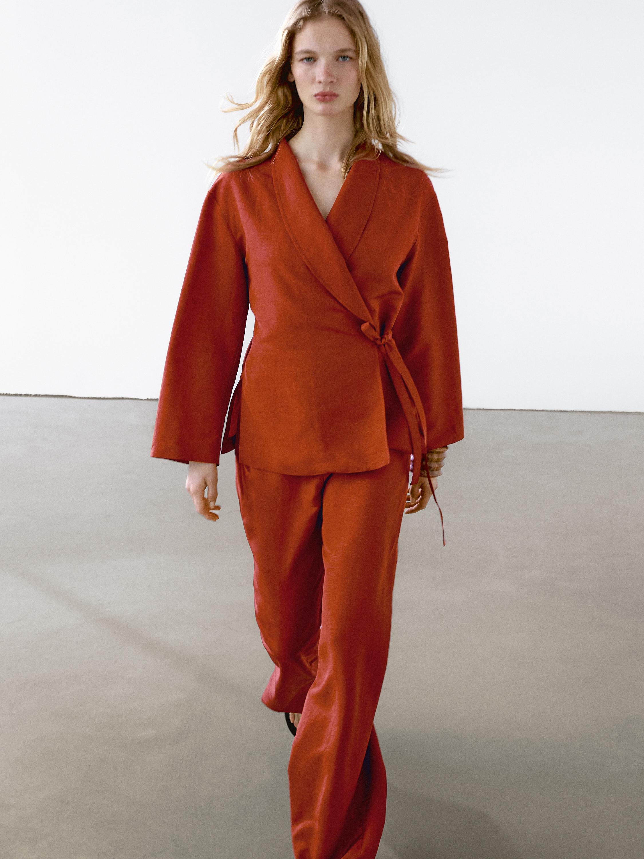 Linen blend trousers with dart details - Russet | ZARA Linen blend trousers with dart details - Russet | ZARA