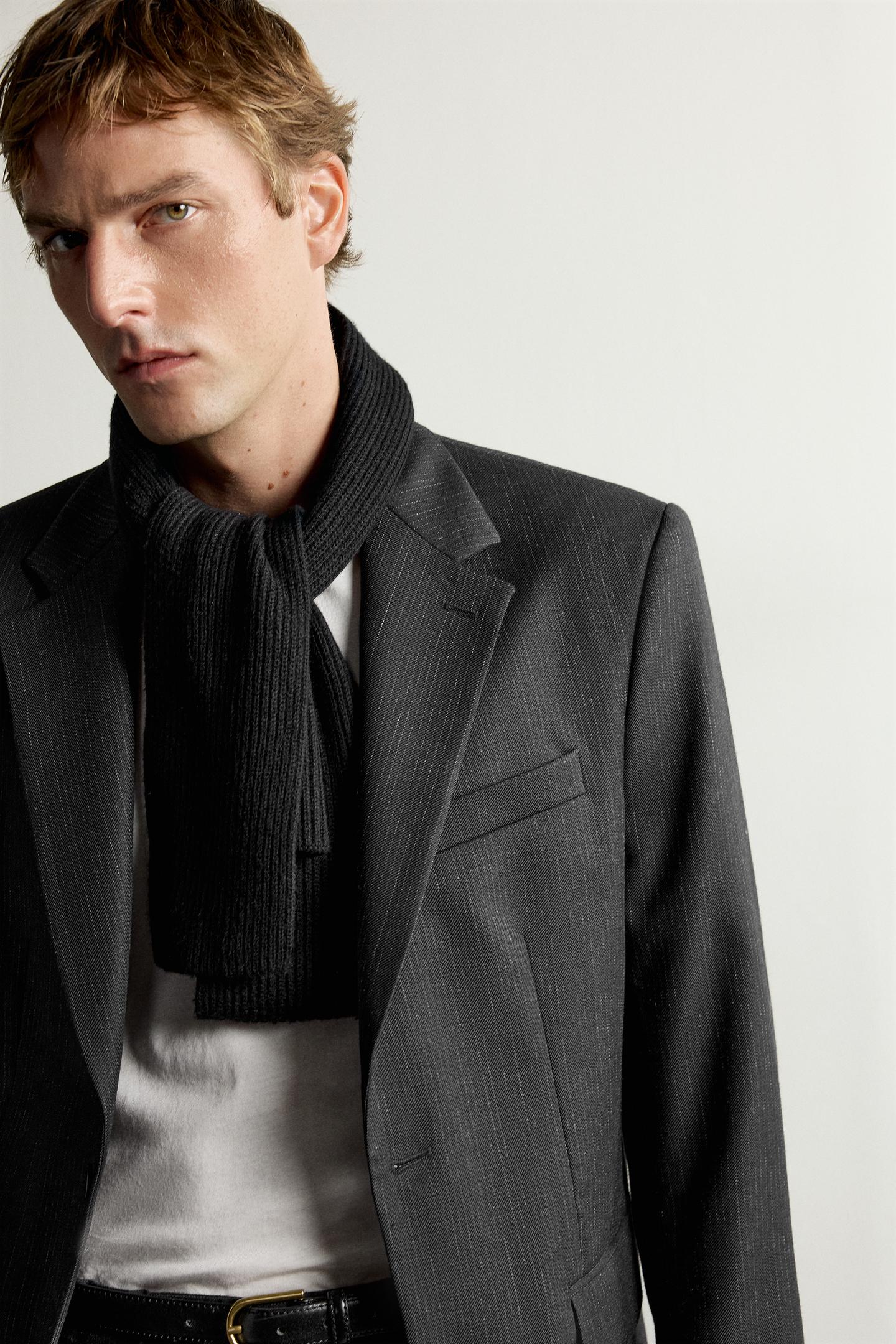 Мужской пиджак Zara 100% Wool Striped Suit Blazer Manteco®, цвет: Антрацитовый серый — фото 7