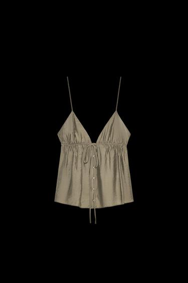 FLOWING STRAPPY TOP - mid khaki by Zara - Image 0