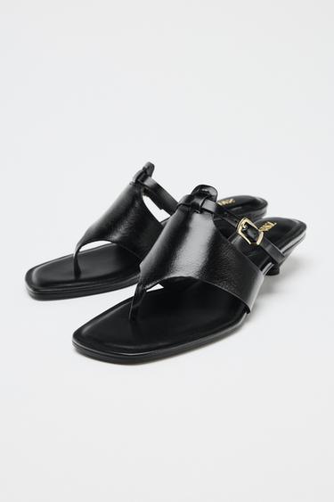 SANDALES À BOUCLE ET TALONS BAS EN CUIR - Noir de Zara - Image 3