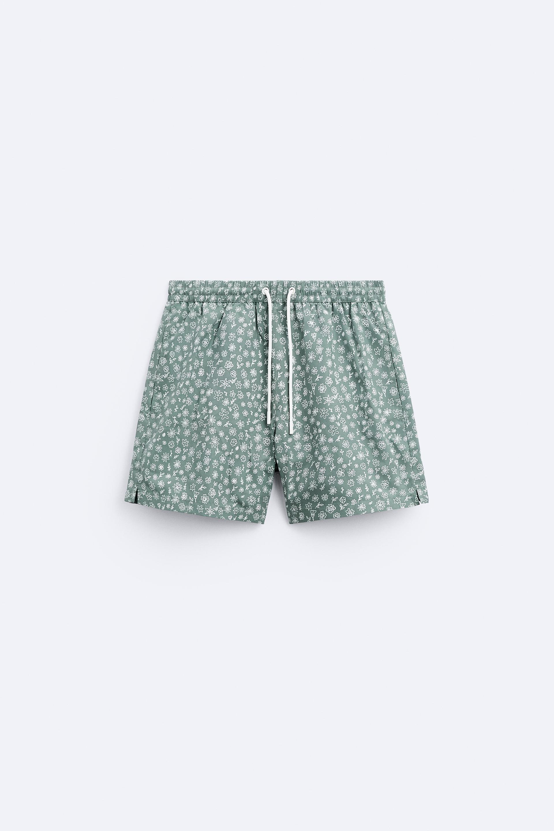 Zara GEOMETRIC PRINT LONGLINE SWIMMING TRUNKS