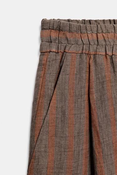 100% LINEN STRIPED TROUSERS - Brown Stripes by Zara - Image 6