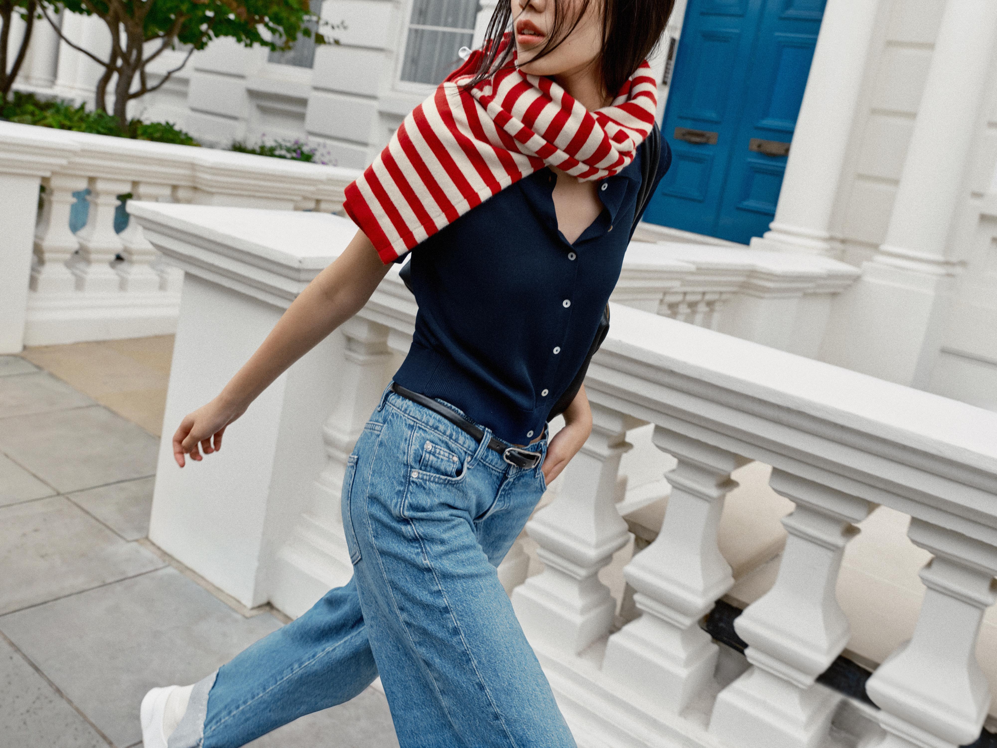 SHORT SLEEVE KNIT CARDIGAN — Navy blue