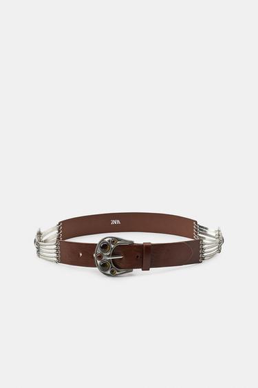 COMBINED 100% LEATHER STONE BELT - Brown by Zara
