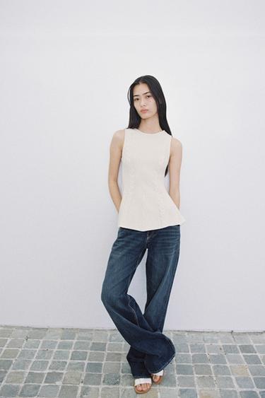 TRF WIDE-LEG LOW-RISE JEANS - Navy blue by Zara