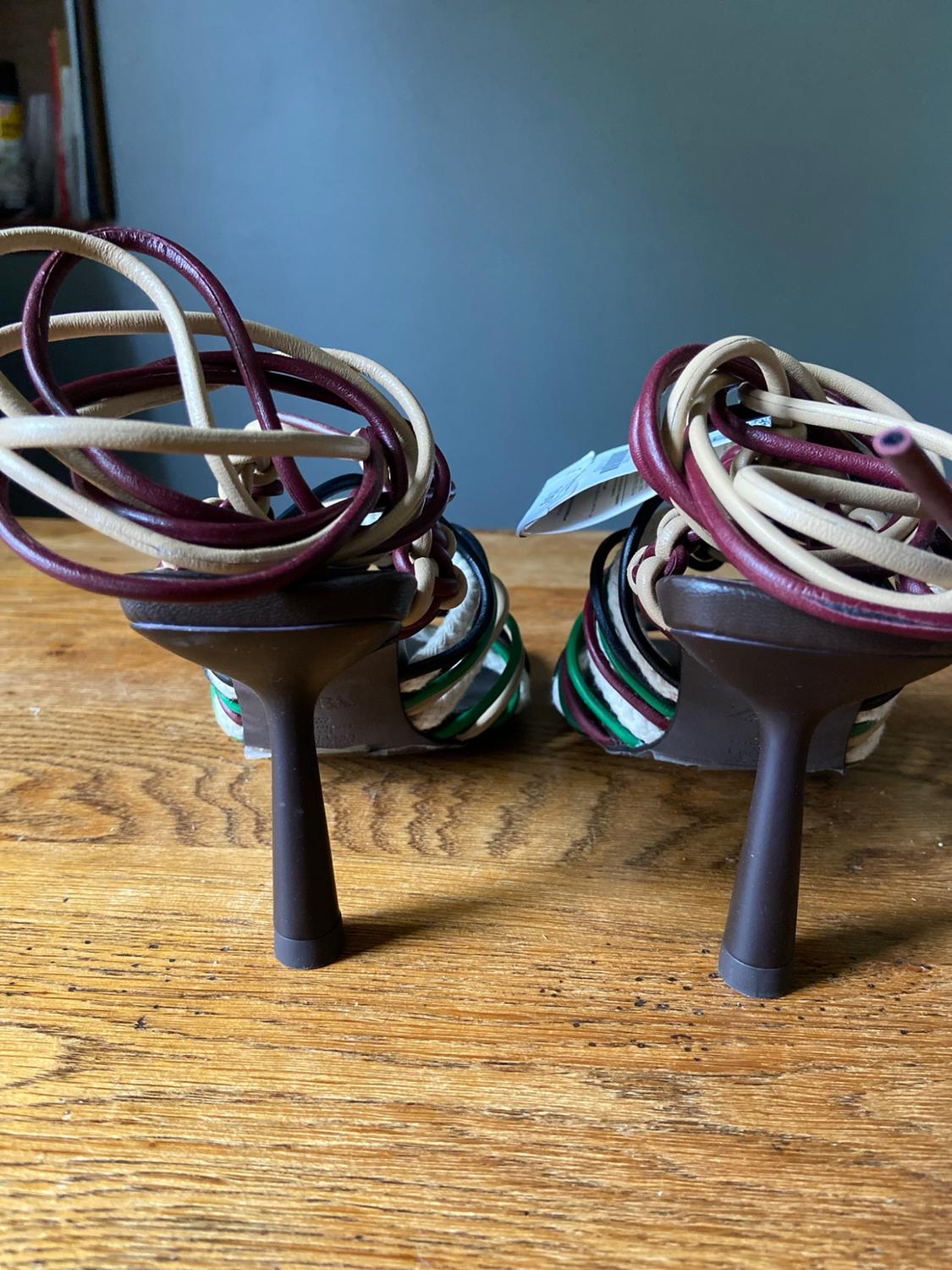 PLAITED LACE UP LEATHER HIGH-HEEL SANDALS - Image 2