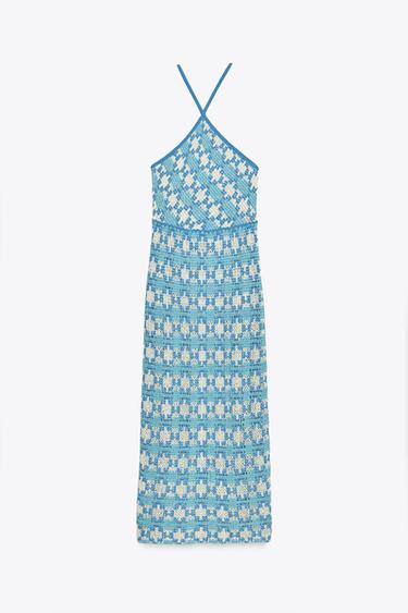 KNIT HALTER DRESS - Blue/White by Zara