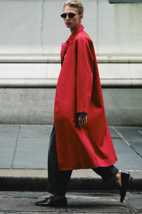 TRENCH LARGO ZW COLLECTION - Rojo de Zara - Imagen 0