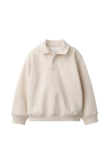 Zara POLO COLLAR SWEATSHIRT - Light ecru