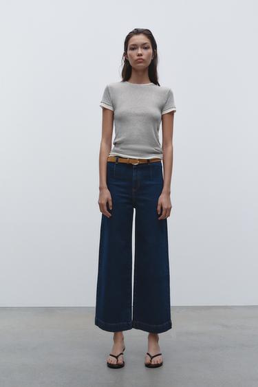 JEANS Z1975 WIDE LEG CROPPED CẠP CAO KÈM THẮT LƯNG - Xanh dương từ Zara