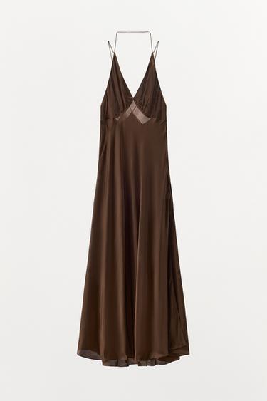 SATIN DRESS WITH LOW-CUT BACK - Dark brown by Zara - Image 4