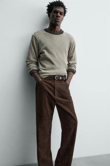 PANTALON STRAIGHT FIT CUIR DAIM - Marron foncé de Zara - Image 5