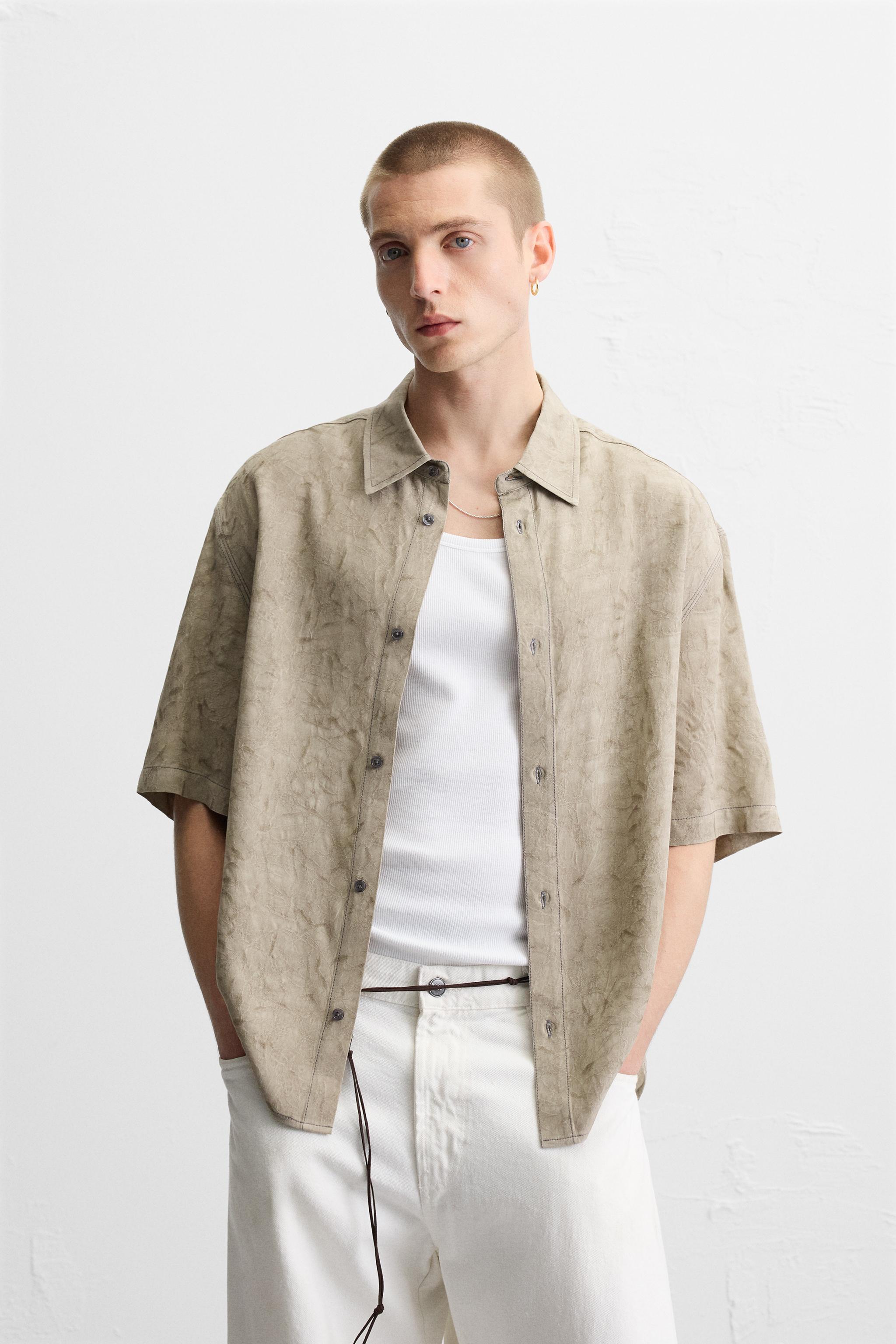 スペイン発送 ZARA ジャカードウェーブシャツ 上品カジュアル org.jpg