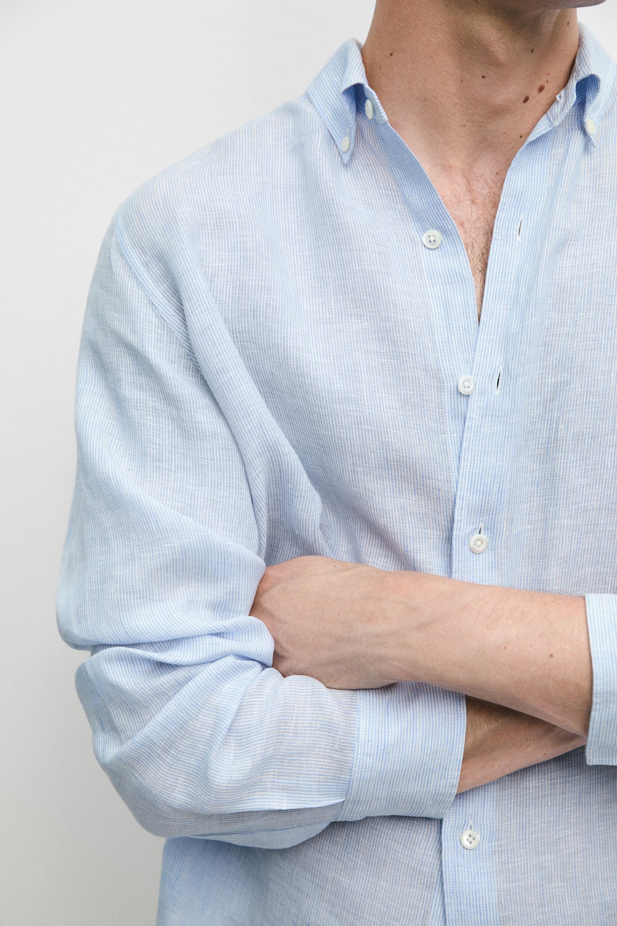 100% linen regular fit pinstriped shirt